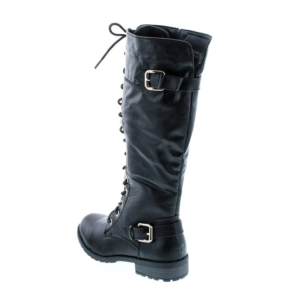 Women's Black Lace-up Knee High Buckle Riding Boots, Sz 10, NEW - Picture 5 of 6